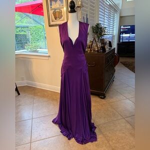 Reem Acra Deep Purple V-Neck Maxi Gown